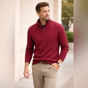 Black Brown 1826 Burgundy Lambswool Quarter Zip Sweater Mens Size M Classic